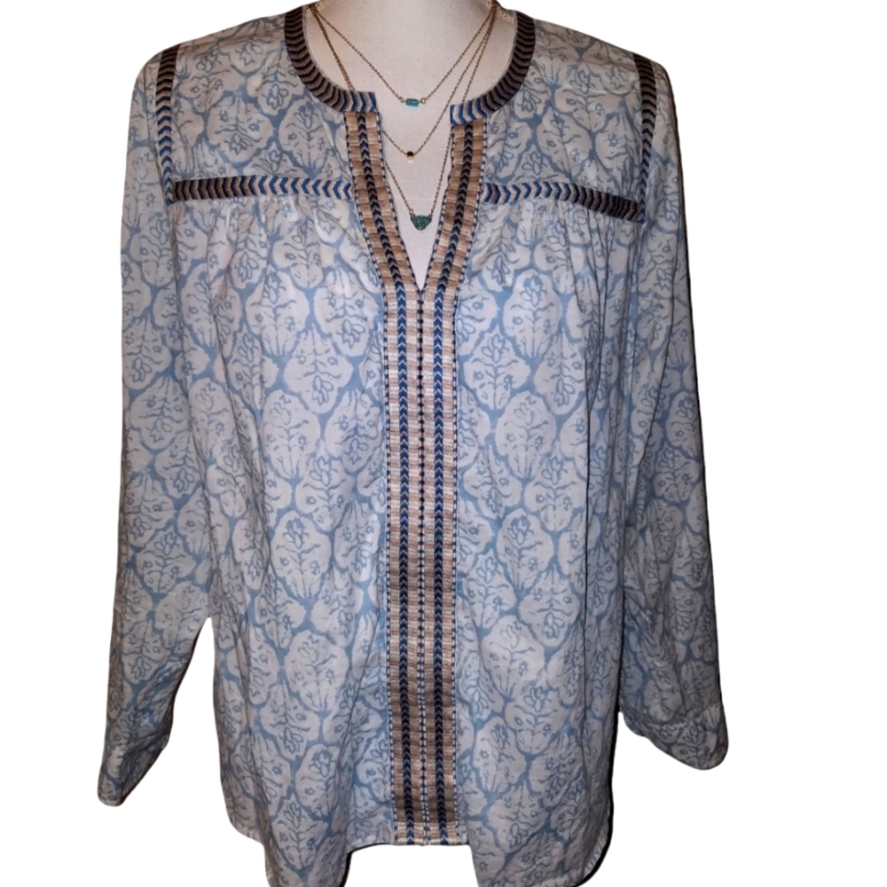 J. Crew Blue and White Patterned Blouse
